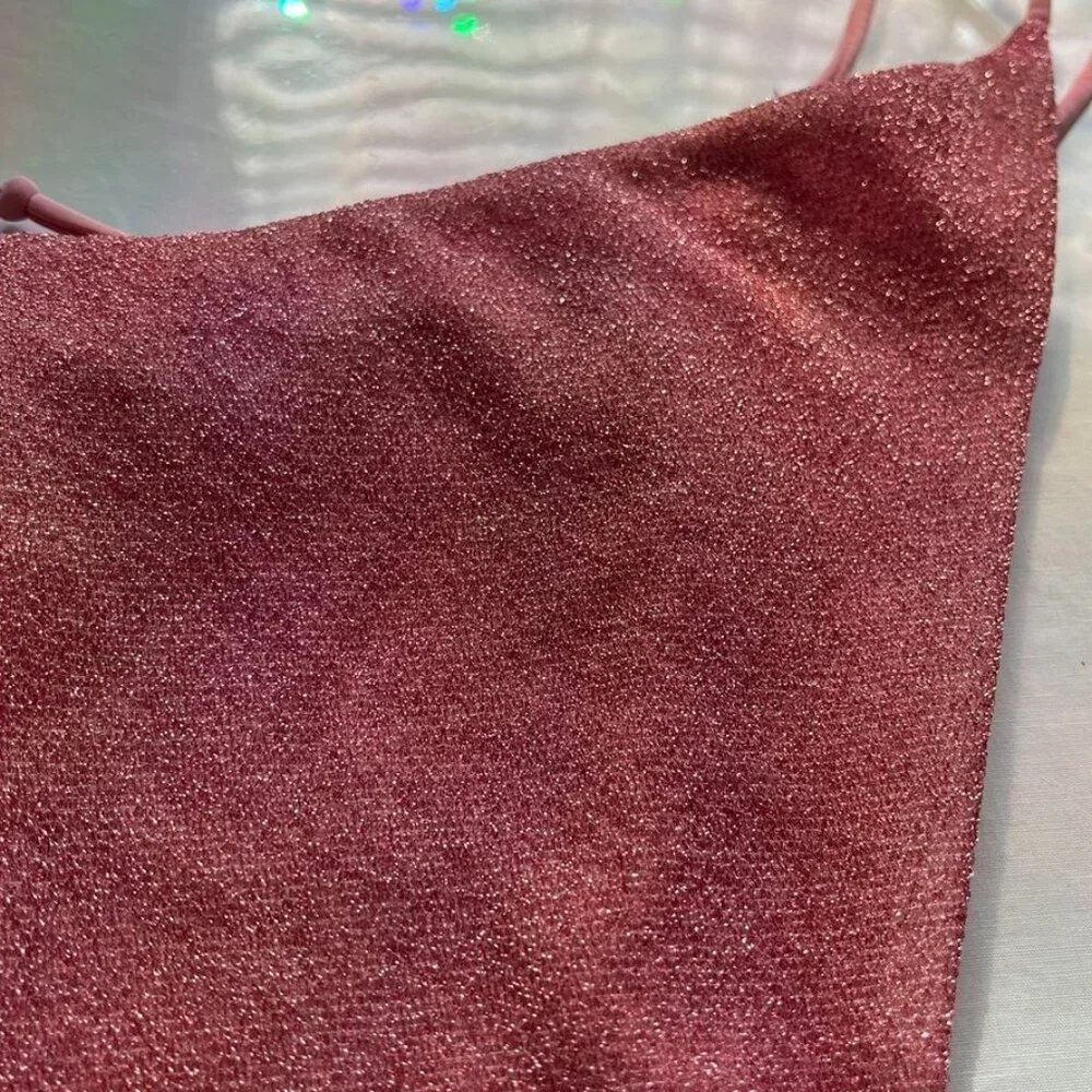 PrettyLittleThing Shimmer Tie Side Bikini Bottom Rose Pink Women’s 8